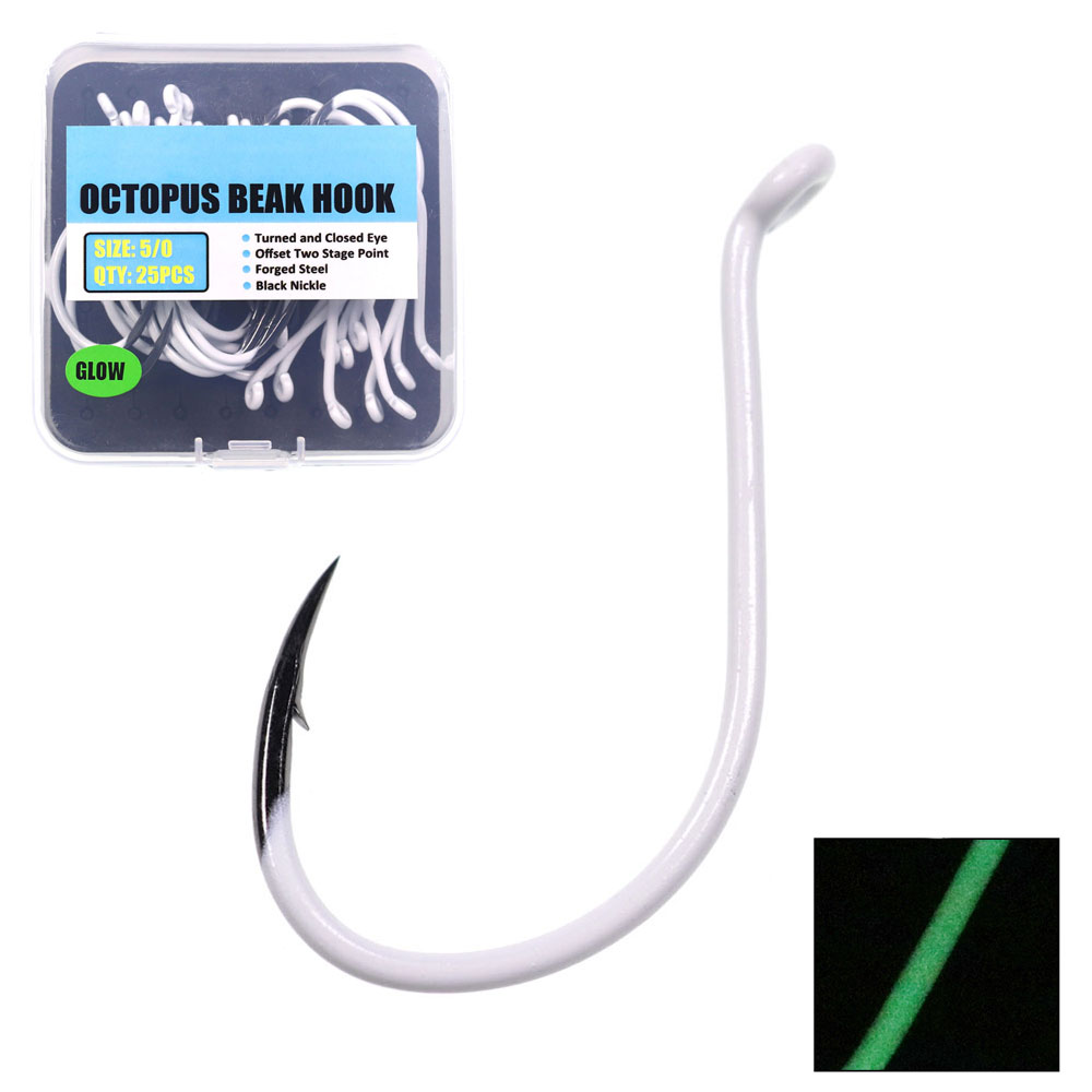25 ピース/箱発光輸入鋼タコくちばしフックオフセットクラシ - Fishing Hook Assortment のレビューと価格